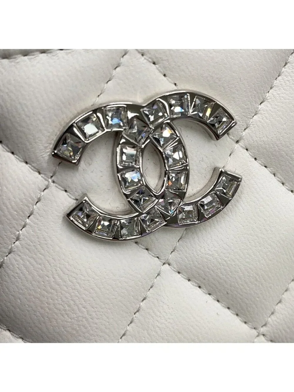 Chanel Card Case Quilted CC Logo Rhinestone Lambskin Set Era Business White